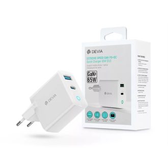   DEVIA GAN HÁLÓZATI TÖLTŐ ADAPTER USB + TYPE-C BEMENETTEL, 65W, FEHÉR