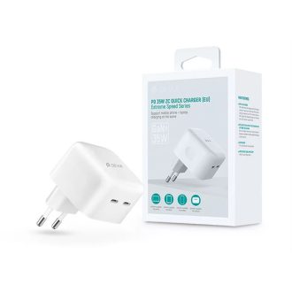   DEVIA GAN HÁLÓZATI TÖLTŐ ADAPTER 2XTYPE-C BEMENETTEL - 35W - EXTREME SPEEDSERIES PD 35W 2C QUICK CHARGER - WHITE