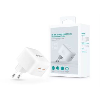   DEVIA GAN HÁLÓZATI TÖLTŐ ADAPTER 2XTYPE-C BEMENETTEL - 45W - EXTREME SPEEDSERIES PD 45W 2C QUICK CHARGER - WHITE