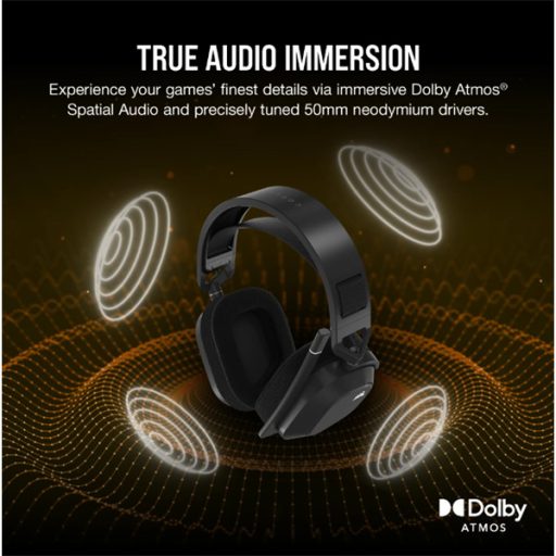CORSAIR Vezeték Nélküli Headset, HS80 MAX RGB WIRELESS Gaming, Dolby Atmos hangzás, szürke