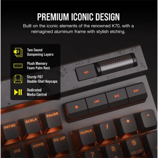 CORSAIR Vezeték Nélküli Billentyűzet Gaming, K70 MAX RGB, Mechanikus, MGX switch, fekete