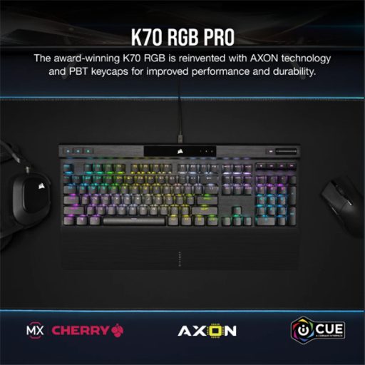CORSAIR Vezetékes Billentyűzet Gaming, K70 RGB PRO, Mechanikus, CHERRY MX Red switch, Alumínium keret, US, szürke