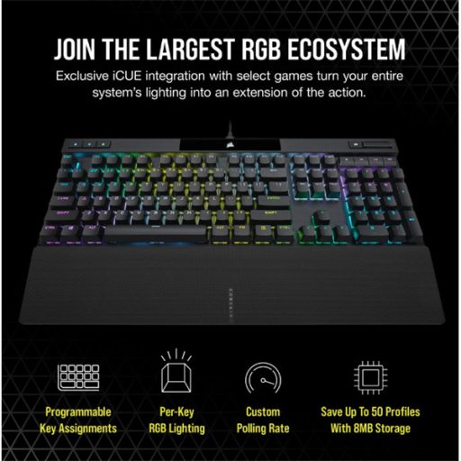 CORSAIR Vezetékes Billentyűzet Gaming, K70 RGB PRO, Mechanikus, CHERRY MX Red switch, Alumínium keret, US, szürke