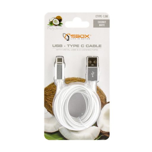 SBOX Kábel, CABLE USB Male -> TYPE-C Male 1.5 m White