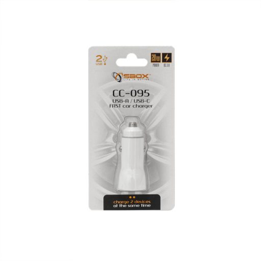 SBOX Autós töltő, USB CAR CHARGER 2 ULAZA - 20 W White