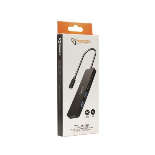 SBOX Dokkoló TCA-51, ADAPTER USB TYPE-C -> HDMI/USB-3.0/SD+TF - 5in1