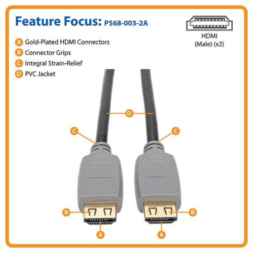 TRIPP LITE kábel, HDMI, 4K 60 Hz, 4:4:4, fekete, M/M, 90cm