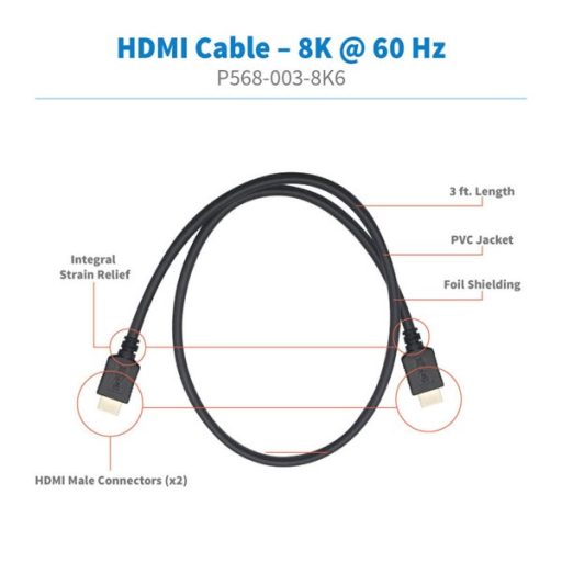 TRIPP LITE kábel, HDMI, 8K 60 Hz, Dynamic HDR, 4:4:4, HDCP 2.2, fekete, M/M, 90cm