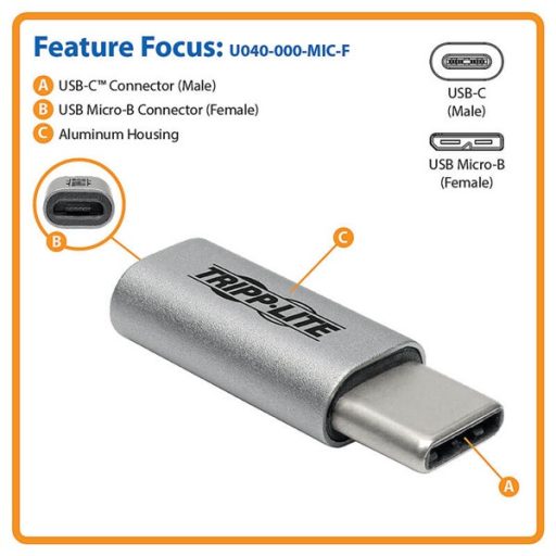 TRIPP LITE átalakító, USB-C to USB Micro, USB 2.0 (M/F)