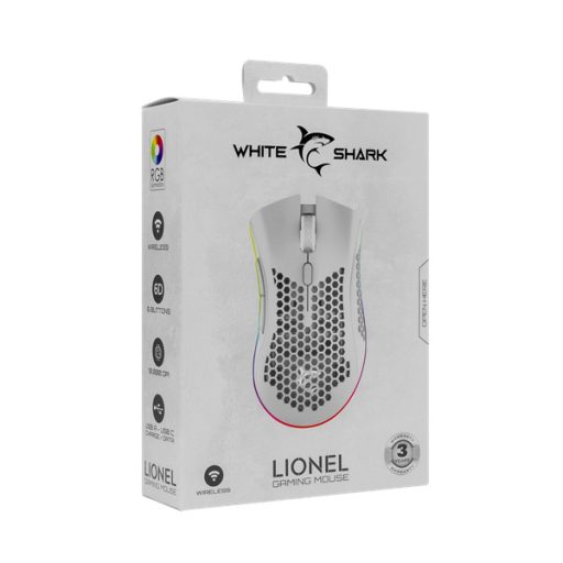 WHITE SHARK LIONEL-W, WGM-5012W vezeték nélküli gamer egér, fehér, 10000 dpi