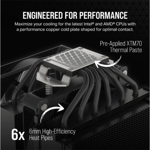 CORSAIR CPU hűtő, A115 Twin Tower, 2 Ventilátoros, LGA1700 támogatással, fekete