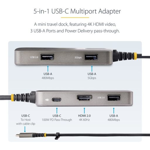 STARTECH USB-C Multiport Adapter, 1xHDMI, 1xUSB 3.0, 2xUSB 2.0, 1xType-C