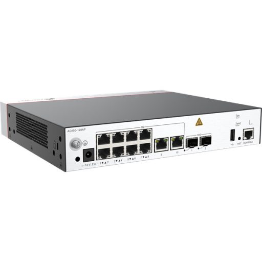 Huawei eKit Vezeték Nélküli Access Kontroller 10x1000Mbps + 2x10GE (SFP+) + 1konzol port, USB, max 128 AP - AC650-128AP
