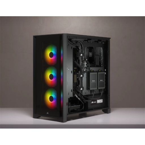 CORSAIR Ház iCUE 4000X RGB, 3x12mm RGB Ventillátorral, Tápegység nélkül, Edzett Üveg, fekete