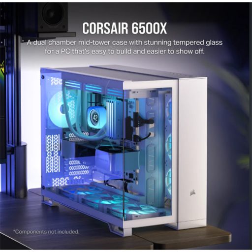 CORSAIR Ház 6500X Dual Chamber, Tápegység nélkül, Edzett Üveg, fehér