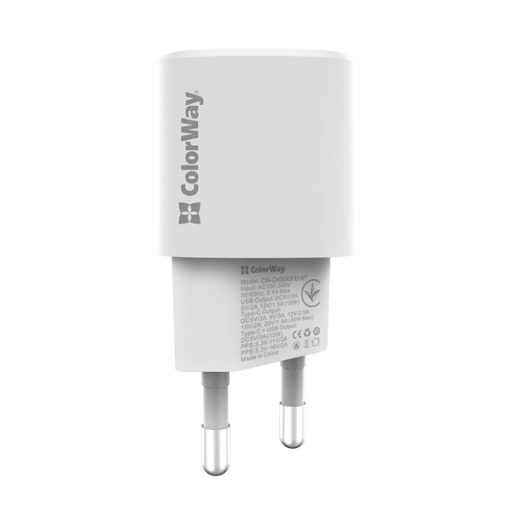 COLORWAY USB töltő adapter, GaN3 Power Delivery Port PPS USB (Type-C PD + USB QC3.0) (33W) fehér (CW-CHS043PD-WT)