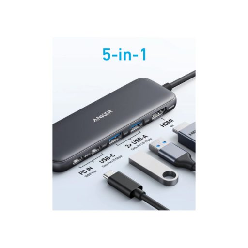 ANKER USB HUB, 322 5-in-1, USB-C Hub, 4K HDMI, 2xUSB-A, PD-IN 100W, USB-C 5Gbps, fekete - A8355H11