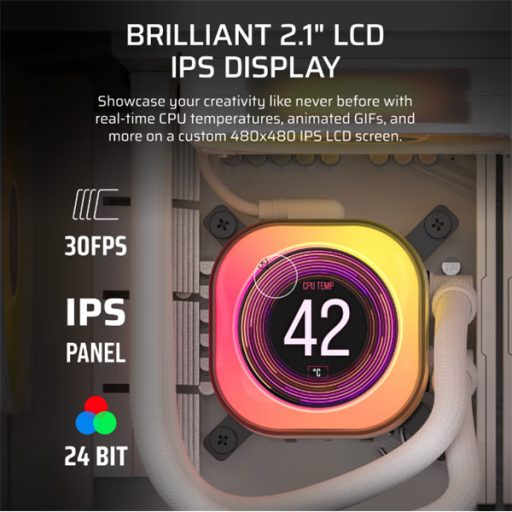 CORSAIR CPU hűtő iCUE LINK TITAN 360 RX LCD (vízhűtés), 3 Ventilátorots, LGA1700 és LGA1851 támogatással, fehér