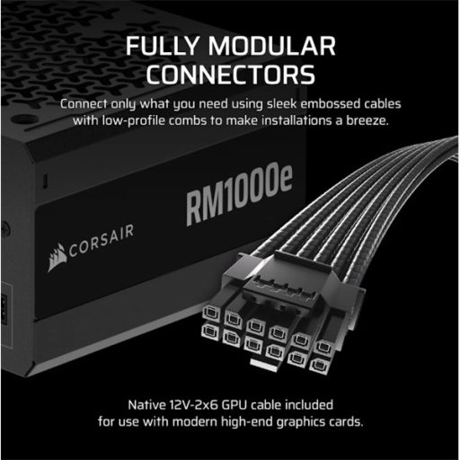 CORSAIR Tápegység Moduláris, RM1000e, 1000W, 12cm, ATX 3.1, PCIe 5.1, BOX, Cybenetics Gold