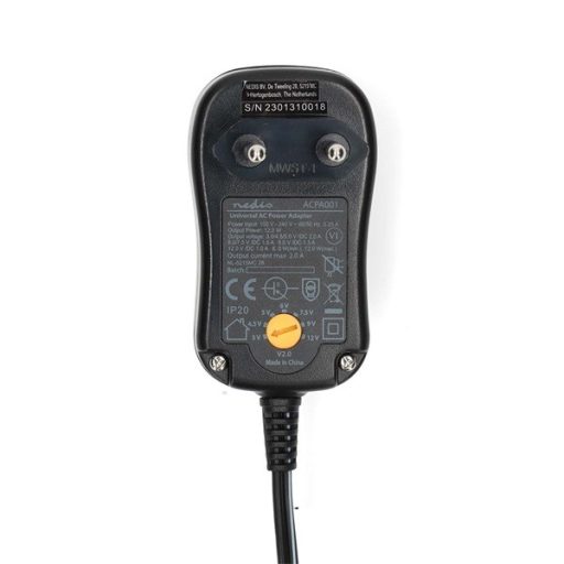 Nedis ACPA001 univerzális AC-DC tápegység, állítható 3V-12V DC 1A, 6 cserélhető táp dugó, 12W