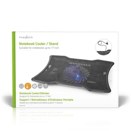 Nedis NBCR101BK notebook hűtő, 17", 125mm ventilátor, LED, zaj 15db