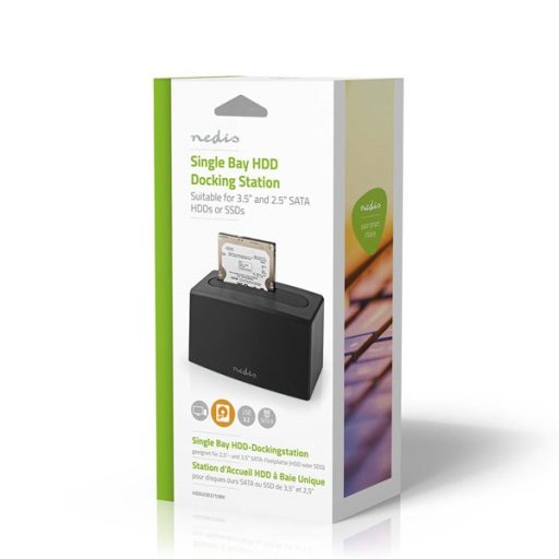 Nedis HDDUSB3210BK HDD / SSD dokkoló, USB 3.2 Gen1, USB Type-A, 2 fiókos,  2,5 / 3,5", USB 3.2 Gen1