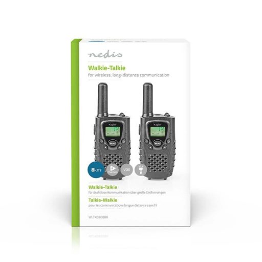 Nedis WLTK0800BK Walkie-Talkie készlet, 2 kézibeszélő 8 km-ig, csat: 8 PTT / VOX akár 2,5 óra, fejhallgató kimenet
