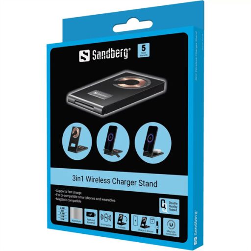 SANDBERG Töltő állvány, 3in1 Wireless Charger Stand