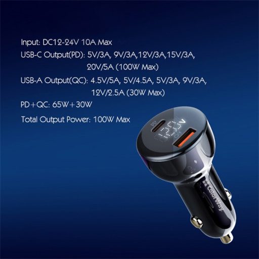 COLORWAY Autós töltő, CW-CHA044PD-BKPower Delivery Port PPS USB (USB-A + USB-C) (100 W) Fekete