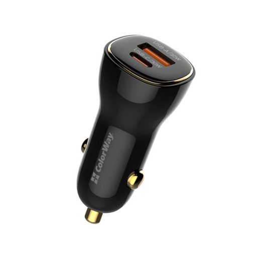 COLORWAY Autós töltő, CW-CHA046PD-BK Power Delivery Port PPS USB (USB-A + USB-C) (60 W) Fekete