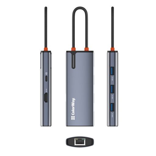 COLORWAY USB-elosztó (dokkolóállomás) CW-HUB02, USB-C 6-B-1 Type C PD 100W/USB3.0?3/HDMI 4?/RJ45