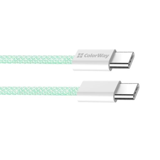 COLORWAY Kábel Type-C CW-CBPDCC061-G, fonott pamut, PD Fast Charging 60W, 3,0A 1M zöld