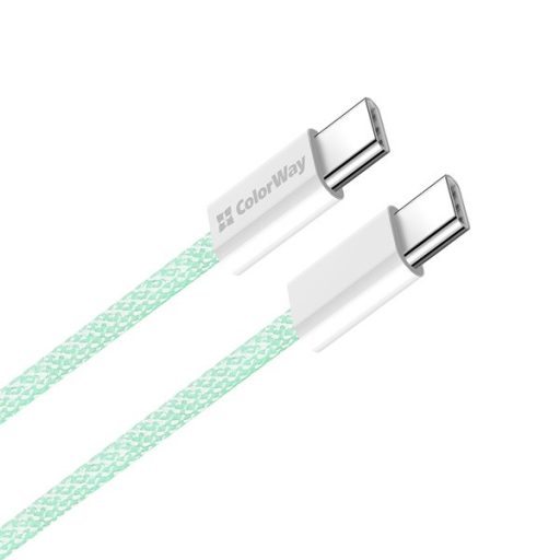 COLORWAY Kábel Type-C CW-CBPDCC061-G, fonott pamut, PD Fast Charging 60W, 3,0A 1M zöld