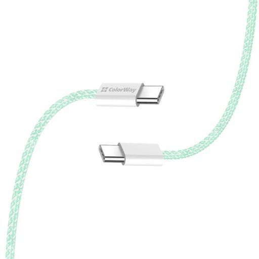 COLORWAY Kábel Type-C CW-CBPDCC061-G, fonott pamut, PD Fast Charging 60W, 3,0A 1M zöld