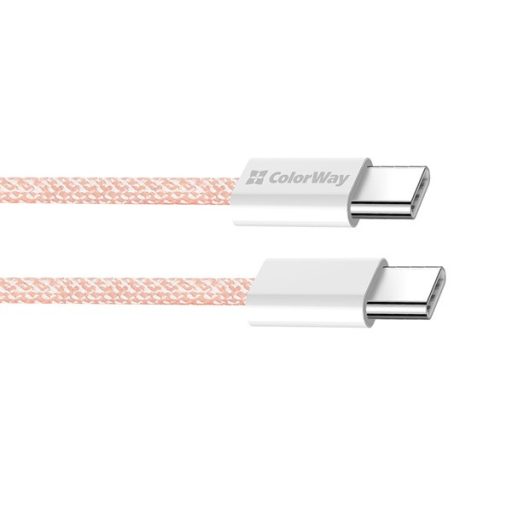 COLORWAY Kábel Type-C CW-CBPDCC061-P, fonott pamut, PD Fast Charging 60W, 3,0A 1M rózsaszín