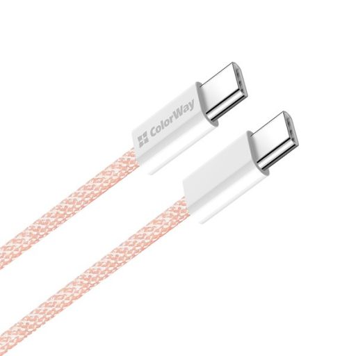 COLORWAY Kábel Type-C CW-CBPDCC061-P, fonott pamut, PD Fast Charging 60W, 3,0A 1M rózsaszín