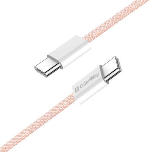 COLORWAY Kábel Type-C CW-CBPDCC061-P, fonott pamut, PD Fast Charging 60W, 3,0A 1M rózsaszín