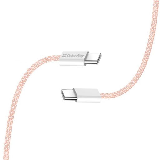 COLORWAY Kábel Type-C CW-CBPDCC061-P, fonott pamut, PD Fast Charging 60W, 3,0A 1M rózsaszín