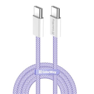   COLORWAY Kábel Type-C CW-CBPDCC061-PU, fonott pamut, PD Fast Charging 60W, 3,0A 1M lila