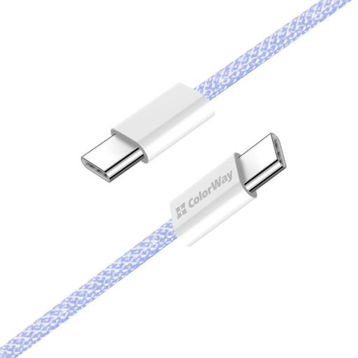 COLORWAY Kábel Type-C CW-CBPDCC061-PU, fonott pamut, PD Fast Charging 60W, 3,0A 1M lila