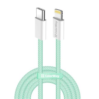   COLORWAY Kábel Type-C CW-CBPDCL061-G, Apple Lightning, fonott pamut, PD 27W, 1M zöld
