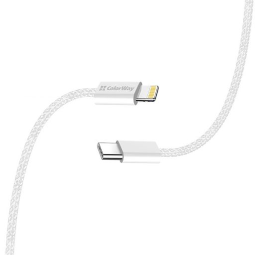 COLORWAY Kábel Type-C CW-CBPDCL061-GR, Apple Lightning, fonott pamut, PD 27W 1M szürke