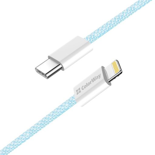COLORWAY Kábel Type-C CW-CBPDCL061-BL, Apple Lightning, fonott pamut, PD 27W, 1M kék