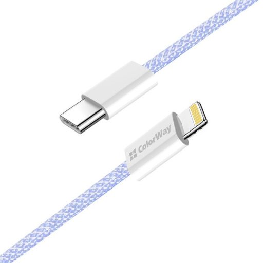 COLORWAY Kábel Type-C CW-CBPDCL061-PU, Apple Lightning, fonott pamut, PD 27W, 1M lila