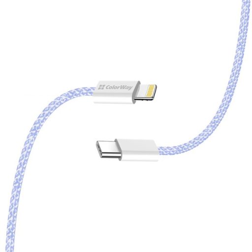 COLORWAY Kábel Type-C CW-CBPDCL061-PU, Apple Lightning, fonott pamut, PD 27W, 1M lila