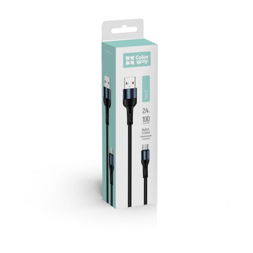 COLORWAY Kábel, USB Type-C CW-CBUC045-BK, nylon 2,4A 1M fekete