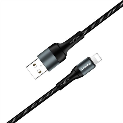 COLORWAY Kábel, USB CW-CBUL045-BK, Apple Lightning (nylon) 2,4A 1M fekete