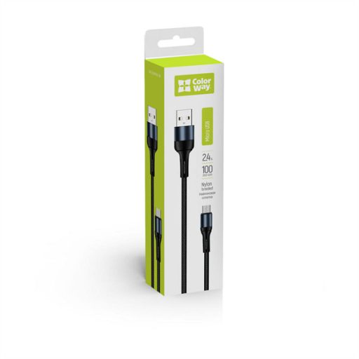 COLORWAY Kábel, USB CW-CBUM045-BK, MicroUSB (nylon) 2,4A 1M fekete