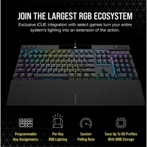 CORSAIR Vezetékes Billentyűzet Gaming, K70 RGB PRO, Mechanikus, CHERRY MX SPEED switch, Alumínium keret, US, szürke