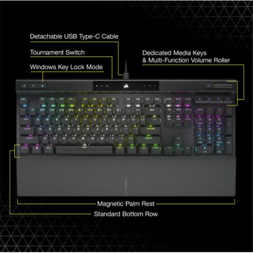 CORSAIR Vezetékes Billentyűzet Gaming, K70 RGB PRO, Mechanikus, CHERRY MX SPEED switch, Alumínium keret, US, szürke